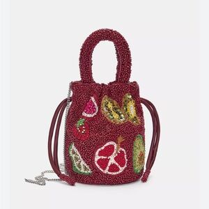 Pull&Bear Red Beaded Mini Bag with Fruit Designs